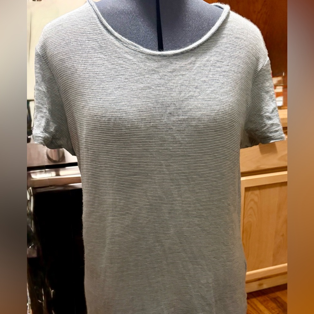 Women’s 100% Merino wool striped aquamarine short sleeve T-shirt